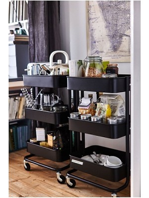 Özbience Çelik Servis Arabası, Siyah, 38X28X65 Cm, Banyo Düzenleyici, Tekerlekli