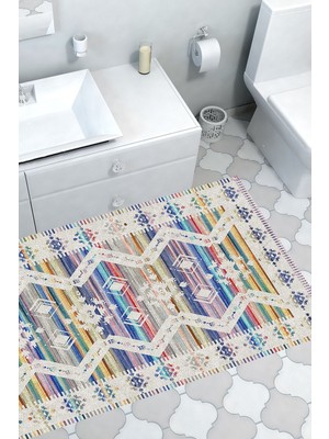 Özbience Renkli Kaymaz Taban Banyo Halısı Trend Iskandinav F5014