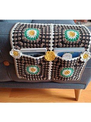 Özbience El Yapımı Bohem Tarz Papatya Motifli Koltuk Kenarı Organizer