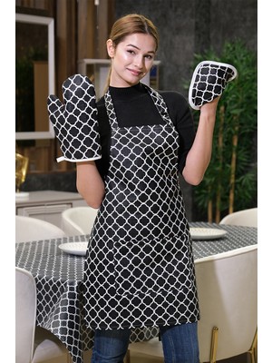 Özbience Yeni Trendy 4 Parça Çeyiz Seti: Masa Örtüsü, Mutfak Önlüğü, Fırın Eldiveni ve Tutacak