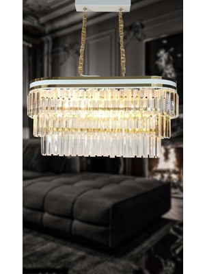 Özbience Şeritli Beyaz Matmazel Aksesuar, 70X30 Cm, Kristal Taşlı, Lüks Avize