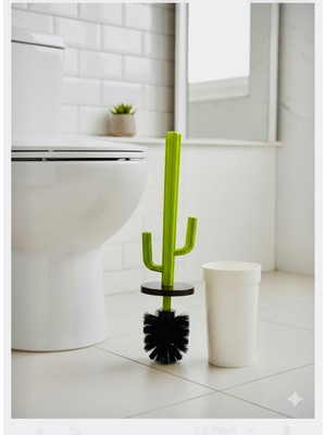 Özbience Otantik Beyaz ve Yeşil Saplı Kaktüs Tasarımlı Tuvalet Fırçası