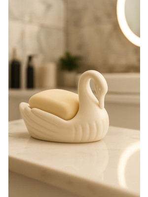 Özbience Beyaz Plastik Kuğu Sabunluk, Şık ve Kullanışlı Banyo Aksesuarı