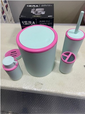 Özbience Yeşil Akrilik Auro 5'li Banyo Seti, Şık ve Kullanışlı 5 Parça