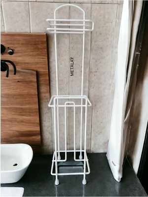 Özbience Ayaklı Tuvalet Kağıtlık ve Peçetelik, Banyo Aksesuarı, Kare Beyaz