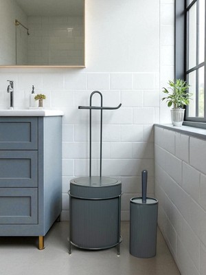 Özbience Modern Antrasit Gri Çöp Kovası ve Tuvalet Fırça Seti