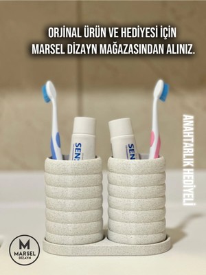 Özbience Modern Banyo Düzenleyici V2, Diş Fırçalık Seti, Ikili, Mermer Beyaz, 10CM