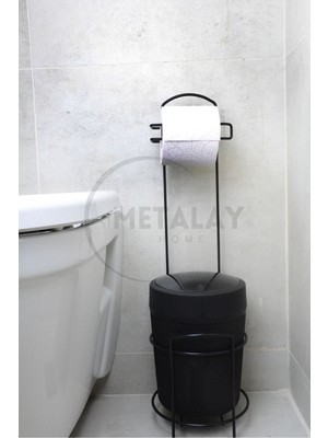 Özbience Şık Siyah Yuvarlak Kovalı Wc Kağıtlık, Modern Banyo Dekoru