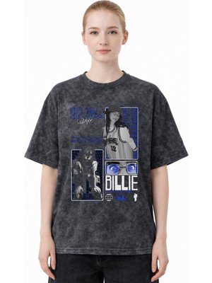 Sevbano Hit Me Hard And Soft Billie Eilish Şarkıcı Baskılı Unisex Oversize Eskitme Yıkamalı Tişört
