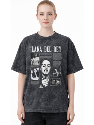 Sevbano Lana Del Rey Şarkıcı Baskılı Unisex Oversize Eskitme Yıkamalı Tişört