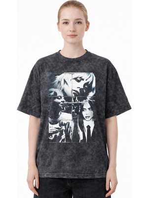 Sevbano Tasarım Billie Eilish Şarkıcı Baskılı Unisex Oversize Eskitme Yıkamalı Tişört