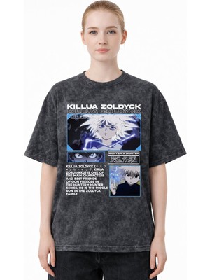 Sevbano Killua Zoldyck Hunter x Hunter Anime Baskılı Unisex Oversize Eskitme Yıkamalı Tişört
