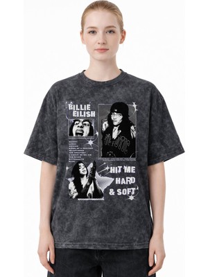 Sevbano Billie Eilish Hit Me Hard And Soft Şarkıcı Baskılı Unisex Oversize Eskitme Yıkamalı Tişört