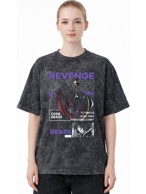 Sevbano Revenge Code Geass Anime Baskılı Unisex Oversize Eskitme Yıkamalı Tişört