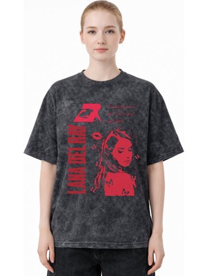 Sevbano Lana Del Rey Şarkıcı Baskılı Unisex Oversize Eskitme Yıkamalı Tişört