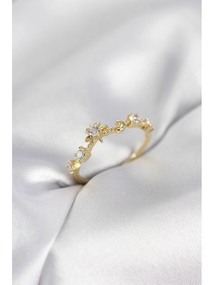 Alvo Store Buğz Gold Renk Gece Temalı Zirkon Taşlı Kadın Yüzük