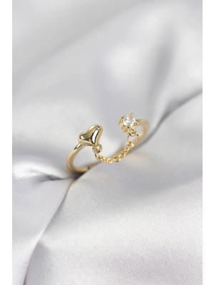 Alvo Store Buğz Zincir Sallantılı Kalp Model Gold Renk Kadın Yüzük