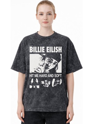 Sevbano Billie Eilish Hit Me Hard And Soft Şarkıcı Baskılı Unisex Oversize Eskitme Yıkamalı Tişört