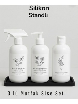 Özbience Çift Şişe ve Silikon Standlı Temizlik Seti, 500ML Mutfak Deterjanı