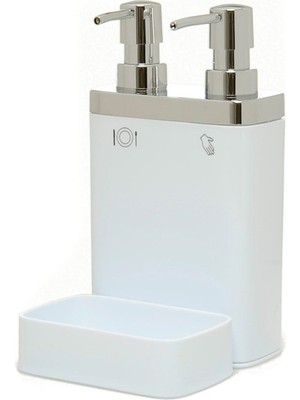 Özbience Çift Hazneli ve Süngerlikli Beyaz Mutfak Sıvı Sabunluk