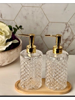 Özbience Bambu ve Altın Detaylı 2'li Kristal Cam Sabunluk Seti