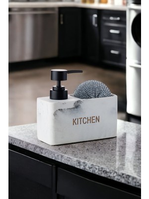 Özbience Mermer Desenli Polyresin Tezgah Üstü Sıvı Sabunluk Deterjanlık
