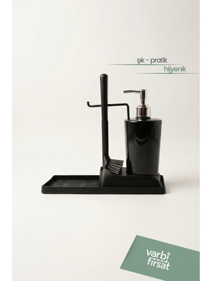 Özbience Yumuşak Silikon Fırçalı Tezgah Üstü Mutfak Banyo Sabun ve Bez Seti