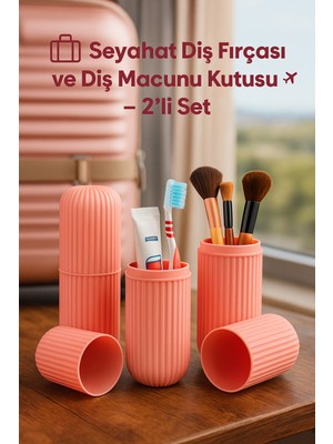 Özbience 2'li Seyahat Diş Macunu ve Fırça Kabı, Pembe, Pratik ve Şık Tasarım