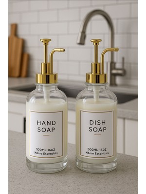 Özbience Şık Paslanmaz Gold Sıvı Sabunluklar, Modern ve Kullanışlı 2'li Set