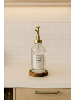 Özbience Altın Kapaklı Cam Bulaşık Deterjanı Şişesi, 500ML, Standlı, Çeşitli Seçenekler