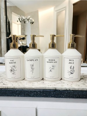Özbience 4'lü Beyaz Kapaklı 500ML Banyo Şişe Seti, Şık ve Kullanışlı Tasarım