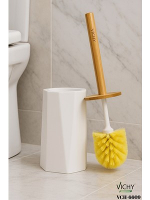 Özbience Bambu Ahşap Saplı Beyaz Klozet Fırçası, Temizlik ve Hijyen Için Ideal