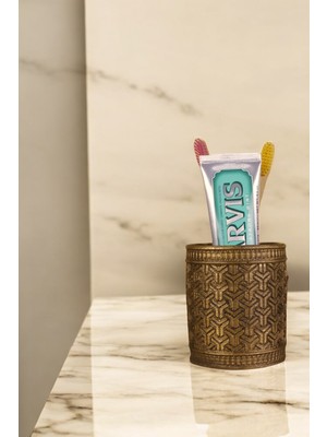 Özbience Altın Eskitme Renkte Tezgah Üstü Diş Fırçası Standı Model 4