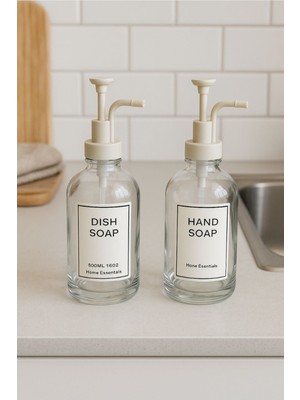 Özbience Beyaz Modern Cam Sıvı Sabunluk 2'li Set, Şık ve Pratik Tasarım