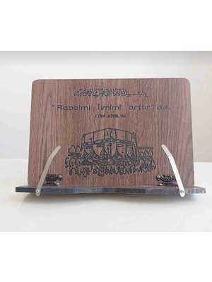 İskender Wood Ahşap Kabe Görselli Ahşap Kitap Kuran Okuma Rahlesi Tablet Tutucu Stand