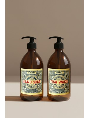 Özbience 500ML Amber Renkli Vintage Cam Sabunluk Çift Seti