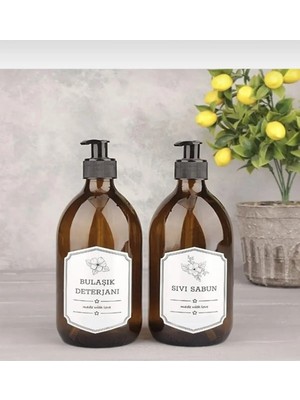 Özbience 300ML Amber Cam Şişe, Mutfak Düzenleyici, Sıvı Sabunluk Bulaşık Deterjanlık