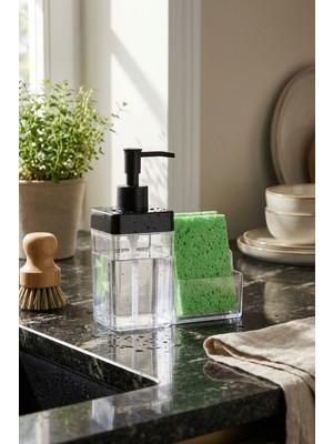 Özbience Iki Bölmeli Mutfak Sıvı Sabunluk ve Süngerlik 350 ml Siyah
