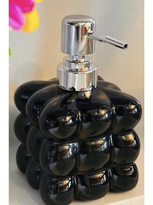 Özbience Seramik Üzüm Sabunluk 350 Ml, Siyah-Beyaz, 9X9X15 cm