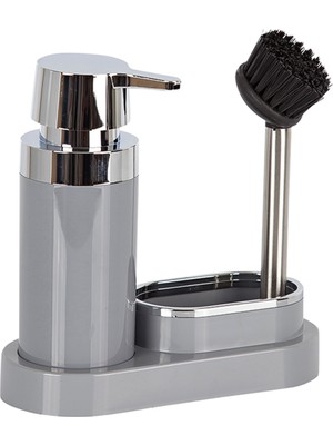 Özbience Pratik Mutfak Sıvı Sabunluk ve Bulaşık Fırçası Seti, Gri