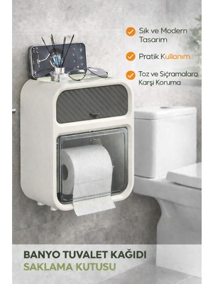 Özbience Su ve Toz Geçirmez Kapaklı Duvara Monte Banyo Tuvalet Kağıdı Saklama Kutusu
