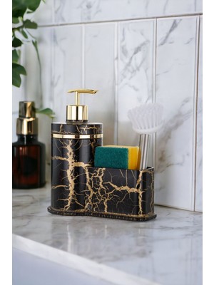 Özbience Desenli Sıvı Sabunluk Mutfak Banyo Deterjanlık ve Fırça Süngerlik Seti