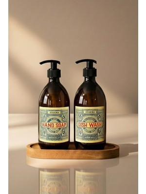 Özbience Ahşap ve Cam Sabunluk Seti, 2'li, Amber Renkli, Vintage Stil
