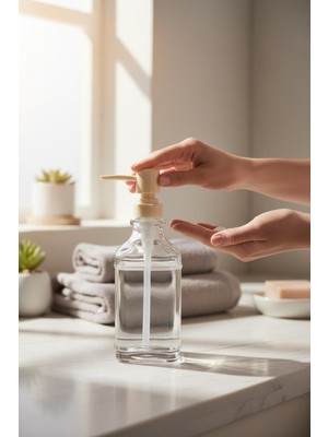 Özbience Şeffaf Cam Sabunluk, Krem Kapaklı, Banyo ve Mutfak Düzenleyici