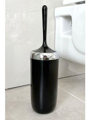 Özbience Modern Siyah Krom Dekorlu Tuvalet Fırçası, Şık ve Fonksiyonel Tasarım