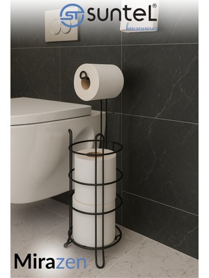 Özbience Şık Siyah Yedekli Tuvalet Kağıdı Standı, Banyo Dekorasyonu