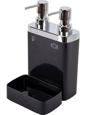 Özbience Çift Hazneli ve Süngerlikli Siyah Mutfak Sıvı Sabunluk