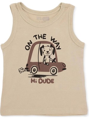 Hellobaby Erkek Bebek Atlet-Tişört Hayvan Baskılı Bisiklet Yaka Atlet