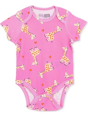 Hellobaby Kız Bebek Body Hayvan Baskılı Çıtçıtlı Zarf Yaka Kısa Kol