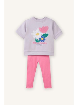 DeFacto Çiçekli Sweatshirt Kumaşı 2li Takım Kız BEBEK H2659A526SP